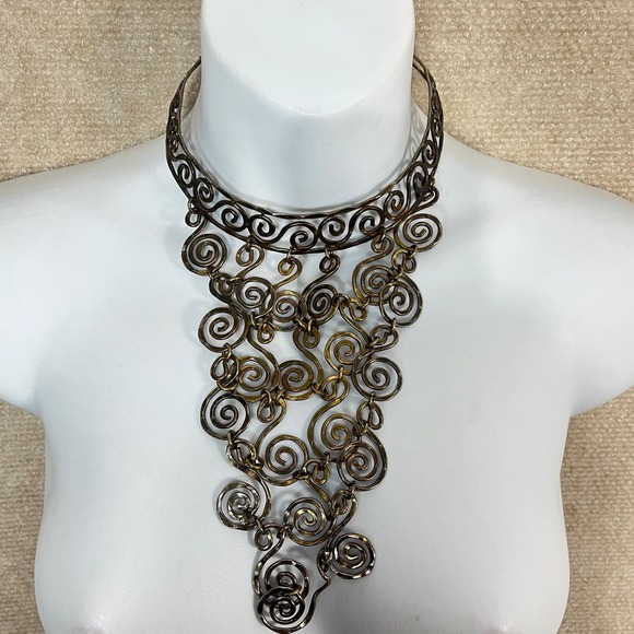 Vintage Collar Choker renaissance  Necklace Art Deco Gold Tone Swirls Statement - Picture 1 of 6